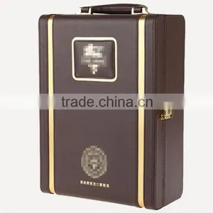 Ou Shigu Wholesale Custom Leather 2 Bottles of Red Wine Box, Dark Brown Beautiful Gift Box thumbnail-1