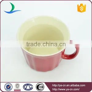 Red Embossed Microwave Safe Ceramic Soup Mug With Plastic Lid thumbnail-3