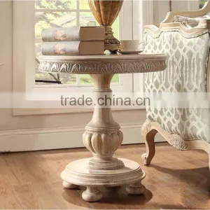 Classic American Provincial Home Furniture Solid Wood Hand Carved Round Side Table thumbnail-1