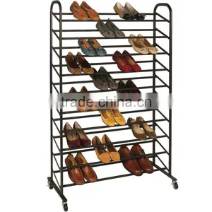 10Tier 50 Pair Rolling Shoe Rack, Sturdy Metal Shoes Racks With Non Slip Bars thumbnail-1