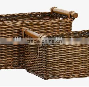 Wholesale Wicker Cane CD Baskets With Wood Handle thumbnail-1
