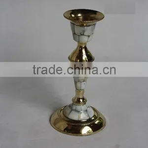 Cast Brass Candle Holders Made With Mother of Pearl Mosaic thumbnail-1