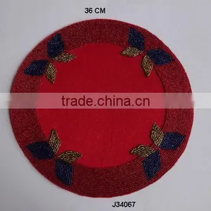 Glass Bead Place Mats in Round Shape Four Butterfly Pattern and Red Colour Available in More Colours and Patterns thumbnail-1