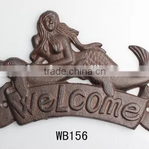 Cast Iron MERMAID WELCOME Plaque DOLPHIN Sign Nautical Wall Decor thumbnail-1