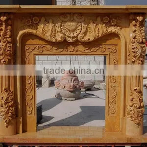 Luxury Home Decoration Marble Stone Carved Gold Fireplace Mantel thumbnail-1