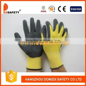 13G Yellow Nylon Gloves With Black Nitrile Palm Coated Safety Gloves thumbnail-1
