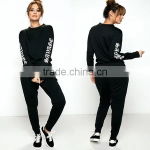 Designer Female Tracksuit Black Hoodie Casual Slim Fit Spring Printed On Sleeves Loungewear Wholesale Womens Cheap Tracksuits thumbnail-1