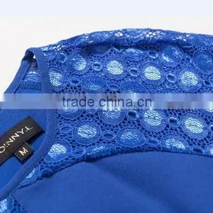Solid Color Round Neck Short Sleeve High Empire Patch Mesh Women Jumpsuit thumbnail-2