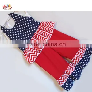Red White and Blue Polka Dot and Chevrons Ruffled Pant Set Fashion Children Frocks Designs 2016 HSS7861 thumbnail-2