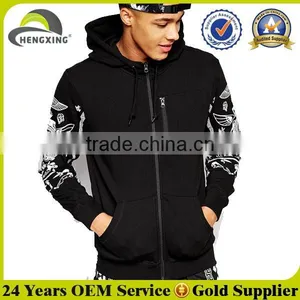 Sleeves Printed Custom Black Zip up Hoodie thumbnail-1