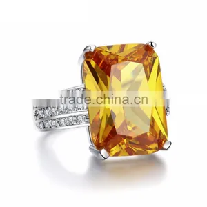 New Arrival Fancy Design Wholesale Sterling Silver 925 Jewelry Big Square Yellow Zircon Elegant Shiny Engagement Rings for Women thumbnail-1