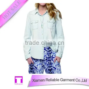 Fashion Lady Long Sleeve 100% Cotton Denim Blouse thumbnail-1