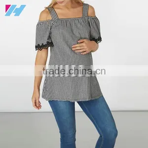 Wholesale Maternity Clothes With Monochrome Gingham Top Loose And Comfortable thumbnail-1