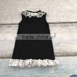 New Baby Girls Clothing Black Cotton Knee-length Straight Boutique His Strength Lace Dress Weakness With Match Accessories thumbnail-2