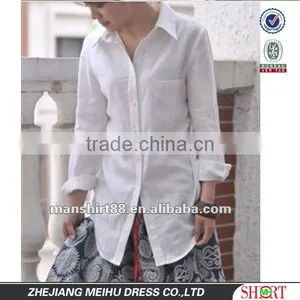 Classic Medium Style Linen Natural White Casual Shirt for Women/Ladies Fashionable Pocket thumbnail-1
