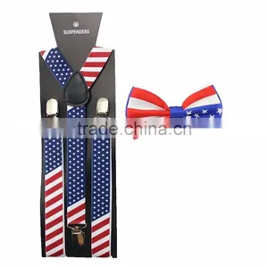 Men Women America USA Flag Braces Bowtie Set Adult Bow Tie & Suspender Set thumbnail-1