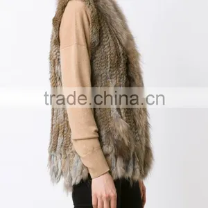 YR006A New Arrive Real Rabbit and Raccoon Hand Knit Vest With Tassels Top Sales Fur Gilet thumbnail-5