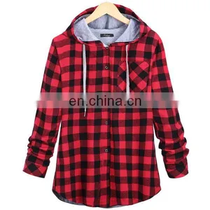 2016 Popular Plaid Hoodie Button Down Ladies Fall Plaid Tops thumbnail-3