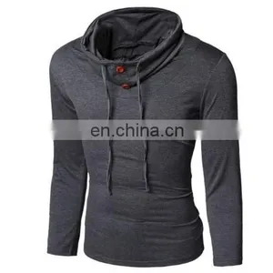 Hot Selling T-Shirt Men Button Front Long Sleeve Round-neck Solid Casual Slim Tops thumbnail-2