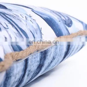 Custom Polyester Waterproof Blue Outdoor Cushion Luxury Covers Cactus Pattern With Linen Fringes thumbnail-7