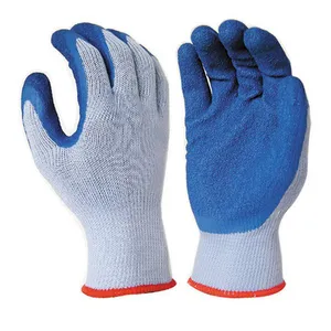 21s grey polyester with blue latex crinkle coated work glove