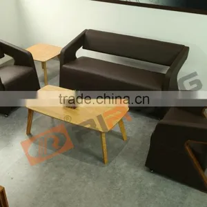 Modern Appearance And Wood Material Executive Living Room Sofa Commercial Leather Sectional Sofa Low Back Brown Leather Sofa thumbnail-6