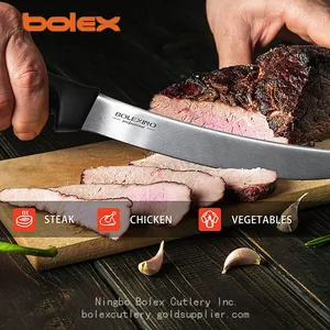 Curved Cimeter Knife Butcher Flutes Edge Meat Cutting Breaking Steak Knife Kitchen Cook Long Butcher Breaking Slicer Chef's High-carbon Stainless Steel Cimeter Scimitar Knife thumbnail-4