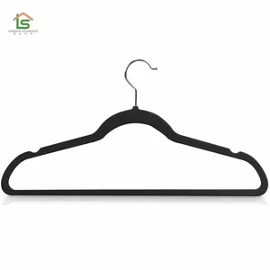 BSCI Certificate Wholesale Black Color Flocking Felt Hangers for Clothes Trousers Velvet Hanger thumbnail-1