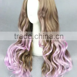 High Quality 80cm Long Wave Pink Mixed Synthetic Anime Lolita Wig Cosplay Costume Fashion Hair Wig Party Wig thumbnail-3
