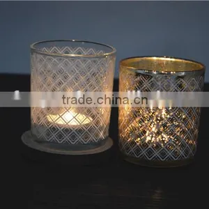 Gold Printed Web Design Glass Jars for Candle Making / Spray White Glass Votive Holders thumbnail-6