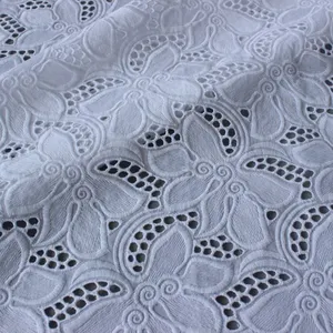 XE059 Bleach Eyelet Fabric Schiffli Cotton Lace Fabric Hollow Out For Garments thumbnail-1