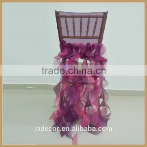 C009R Factory Wholesale Organza Curly Willow Ruffled Wedding Chair Cover thumbnail-1