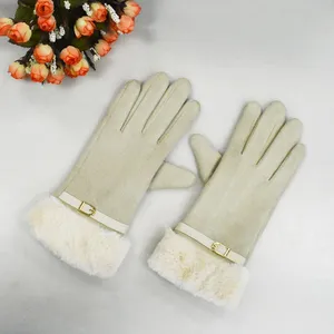 Thick Winter Warm Gloves Suede Gloves Mitten With Leather Fur thumbnail-4