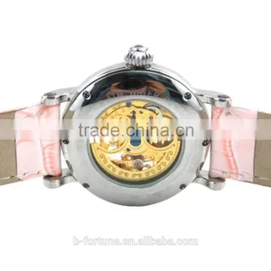 SA8139 IP Rose Gold Vintage Leather Strap Skeleton Auto Watch thumbnail-5