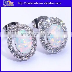 Women 925 Sterling Silver Round White Opal Diamond Stud Earrings Jewelry Quality Choice thumbnail-5