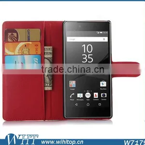 New Arrival Litchi Leather Wallet Flip Stand Pouch Cover Case for Sony Xperia Z5 thumbnail-5