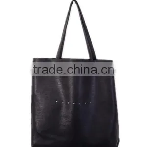 New Girl's Black Leather Simple Handbag for Handout and Travel thumbnail-1