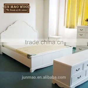 Design Bed Room Furniture Solid Wooden White Double Bed 1.8m thumbnail-3