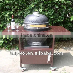 Holland Clay Charcoal Egg Bbq Grill With Brown Iron Table thumbnail-1