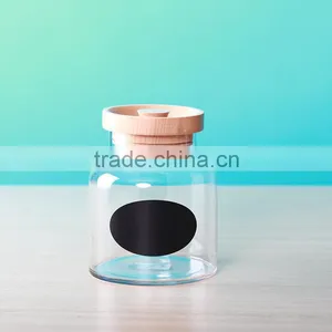 Glass Small Jars With Wood Cover and Black Sticker thumbnail-2
