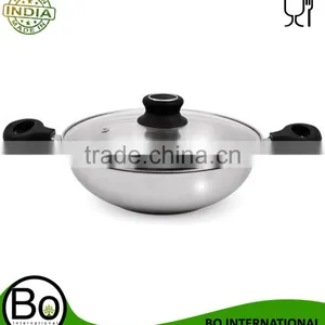 Stainless Steel Cookware Tri Ply With Glass Lid Kadhai 22,24,26cm thumbnail-1