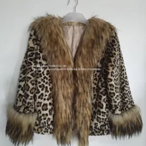 Women's Leopard Fake Fur Jgacket With Big Wool Collar, Clothin thumbnail-3