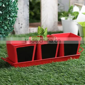 Garden Powder Coated Metal Planters | Chalk Board Herb Planter With Base Red 4 Pcs thumbnail-1