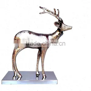 NICKLE PLATED STANDING REINDEER STATUE ON METAL BASE FOR INTERIOR HOME DECORATION thumbnail-1