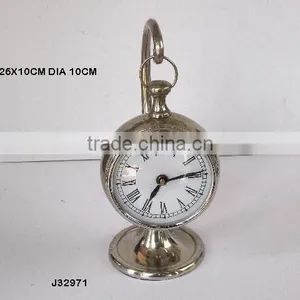 Cast Metal Hanging Table Clock on Stand in Mirror Polish Finish and Nickel Plating thumbnail-1