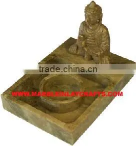 Soapstone Candle Holder Indian Hand Carving thumbnail-1