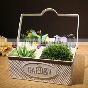 New Design Antique Metal Planter for 2016 Rusty Garden Decoration Square Metal Flower Planter With Metal Handle & Flower Pots thumbnail-1