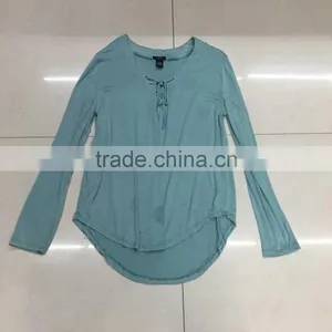 Factory Closeout Women Fashion Lace-up Long Sleeve Cotton T-shirt thumbnail-1