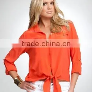 Ladies Knotted Red Shirt thumbnail-1