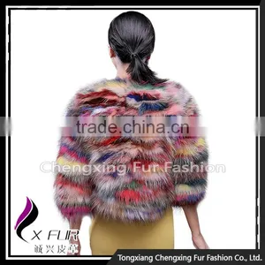 CX-G-A-227 Colorful Short Design Knitted Lady Fox Fur Coat thumbnail-3